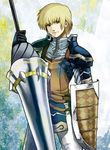 1boy armor blonde_hair earnest knight kuniomi lance male male_focus polearm shield solo spear valkyrie_profile valkyrie_profile_covenant_of_the_plume weapon 