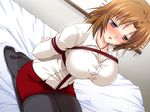  13cc 1girl bdsm bed big_breasts blush bondage bound breasts brown_hair game_cg helpless huge_breasts kneeling large_breasts love_bind miniskirt pantyhose rope shibari shibasaki_nozomi shirt short_hair skirt solo source_request teacher tied tied_up window 