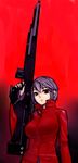  grey_hair gun highres metal_akira original red_background red_eyes rifle sniper_rifle solo weapon 