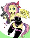  aa-12 animal_ears bare_arms bare_shoulders big_hair black_legwear black_leotard breasts cleavage cosplay curly_hair cutie_mark dragon_ball dragon_ball_(classic) fluttershy frilled_legwear frilled_leotard frills furry green_eyes gun hair_ribbon horse_ears horse_girl horse_tail large_breasts leotard lunch_(dragon_ball) lunch_(dragon_ball)_(cosplay) my_little_pony my_little_pony_friendship_is_magic open_mouth personification pink_hair ribbon running shepherd0821 shotgun shotgun_shells solo strapless strapless_leotard tail thighhighs unaligned_breasts weapon wings yellow_skin 