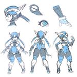  ass blue_eyes blue_hair breasts character_sheet close-up curvy helmet highres maniacpaint medium_breasts n01sb original profile robot smile thick_thighs thighs twintails wide_hips 