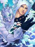  blue_eyes cloud hat horns jojo_no_kimyou_na_bouken male_focus stand_(jojo) stone_ocean tegaki weather_report weather_report_(stand) white_hair yuzure_mon 