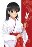  amagami arrow ayatsuji_tsukasa black_eyes black_hair hamaya japanese_clothes kishida-shiki long_hair looking_at_viewer miko new_year smile solo 