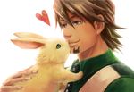  animalization barnaby_brooks_jr brown_eyes brown_hair bunny facial_hair green_eyes heart kaburagi_t_kotetsu kiss necktie rayu stubble tiger_&amp;_bunny 