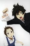  absurdres apron flour fukube_satoshi gakuran highres hyouka multiple_boys official_art oreki_houtarou school_uniform 