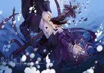  armor arondight berserker_(fate/zero) blood english fate/zero fate_(series) impaled lancelot_(fate/zero) long_hair male_focus midriff purple_eyes purple_hair spoilers sword underwater vanishing_skyline weapon 