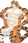  anthro balls biceps big_muscles big_penis body_markings cock_ring erection fangs feline fur male mammal markings muscles nipples nude pecs penis pose sheath solo standing stripes thick_penis tiger unknown_artist vein 