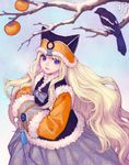  animal_ears bird blonde_hair blue_eyes bonnet coat long_hair looking_at_viewer magpie nayoung_wooh seeu skirt smile solo vocaloid winter 