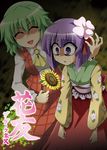  blouse closed_eyes cover cover_page dress flower hair_ornament hieda_no_akyuu japanese_clothes kazami_yuuka kousei_(public_planet) multiple_girls plaid plaid_dress plaid_vest scared shaded_face short_hair sunflower sweat touhou translated vest 