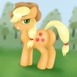  applejack_(mlp) blonde_hair butt cowboy_hat cutie_mark equine female feral freckles friendship_is_magic green_eyes hair hat horse looking_at_viewer mammal my_little_pony pony smile solo zekromlover 