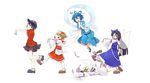  absurdres belt beret blonde_hair blue_dress blue_hair bow closed_eyes dress drill_hair faceplant fairy fairy_wings fang flying green_eyes hair_bow hair_ornament hair_rings hair_stick hand_to_own_mouth hat hayaneko_(ceceragi) highres japanese_clothes jiangshi kaku_seiga kimono long_hair long_sleeves luna_child maid_headdress miyako_yoshika multiple_girls obi ofuda open_clothes open_mouth open_vest outstretched_arms puffy_sleeves sash shawl shirt short_hair short_sleeves skirt skirt_set smile star_sapphire sunny_milk touhou vest white_dress wide_sleeves wings zombie_pose 