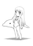 aoki_hagane_no_arpeggio covered_navel greyscale inflatable_dolphin inflatable_toy iona jinraimu long_hair monochrome personification sidelocks simple_background solo standing swimsuit very_long_hair white_background 