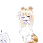  2girls animal_ears arms_behind_back blush brown_eyes brown_hair closed_eyes flat_chest fox_ears long_hair looking_at_viewer mad_(kusakabe) midori_(mad) multiple_girls original pappa_(mad) raccoon_ears raccoon_tail short_hair simple_background smile tail white_background 