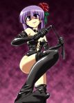  bangs bdsm blunt_bangs crazy cross-laced_clothes dominatrix hair_ornament hieda_no_akyuu kousei_(public_planet) sexually_suggestive solo thighhighs touhou whip 