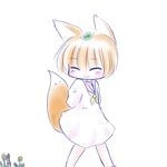  :3 animal_ears arms_behind_back blush brown_hair closed_eyes flat_chest fox_ears fox_tail leaf leaf_on_head mad_(kusakabe) original pappa_(mad) short_hair simple_background smile solo tail white_background 