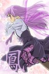  ageha_euridice_aust floral_background kamibata_yuuma long_hair pantyhose purple_hair scar solo sprite_spiegel 