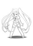  aoki_hagane_no_arpeggio greyscale jinraimu long_hair looking_at_viewer monochrome one_eye_closed personification simple_background solo standing takao_(aoki_hagane_no_arpeggio) thigh_strap thighhighs twintails very_long_hair white_background 