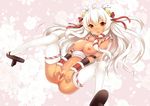 :d blush breasts clitoris dark_skin fang geta labia legs long_hair medium_breasts nipples open_mouth original pussy red_eyes smile solo spread_legs spread_pussy thighhighs uncensored usagihime white_hair white_legwear 