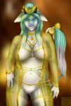  2018 alexa_neon anthro big_breasts blue_eyes bovine breasts cattle clothed clothing collar digital_media_(artwork) female hair horn long_hair mammal simple_background smile solo 