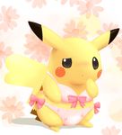  1girl blush bra clothed_pokemon female floral_background flower_background no_humans panties pikachu pink_panties pokemon print_panties raupi45s68h simple_background solo underwear 
