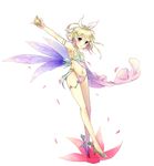  bad_id bad_pixiv_id bell blonde_hair blue_eyes blush cherry_blossoms fairy fairy_wings flat_chest flower hair_ornament hair_ribbon hairclip high_heels kagamine_rin looking_at_viewer navel open_mouth petals pointy_ears ribbon sakakidani shoes short_hair solo vocaloid wings 