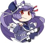  ban bare_shoulders celia_(chaos_code) chaos_code chibi corset detached_sleeves dress frilled_dress frills full_body gothic_lolita hairband hat highres lolita_fashion long_hair mini_hat mini_top_hat official_art purple_hair red_eyes smile solo top_hat transparent_background very_long_hair 