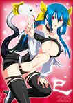  2013 artist_name asymmetrical_wings black_legwear blue_hair boots breasts center_opening choker dizzy guilty_gear hair_ribbon heart large_breasts long_hair mutsu_(090811) navel red_eyes ribbon snake solo tail tail_ribbon thigh_boots thighhighs twintails underboob wings 