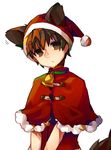  animal_ears bell brown_eyes brown_hair capelet child christmas fate/zero fate_(series) hat itokin0 kotomine_kirei male_focus red_capelet santa_costume santa_hat solo tail wolf_ears wolf_tail younger 