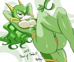  anthro anus blush breasts butt female green_hair hair long_hair lying nintendo nipples nude on_back plain_background pok&#233;mon pok&#233;morph pok&eacute;mon pussy red_eyes seraphine serperior skykain solo video_games 