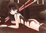 ass bad_id bad_pixiv_id brown_eyes brown_hair cake chikuwa_(odennabe) chocolate chocolate_bar chocolate_cake food in_food layer_cake long_hair lying minigirl naked_chocolate nude on_stomach original oversized_object pocky solo strawberry_pocky thighhighs 