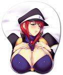 blue_eyes breast_mousepad breast_squeeze breasts forte_stollen galaxy_angel hat huge_breasts mousepad red_hair sawao short_hair solo 