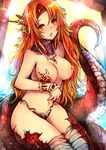  breasts cleavage jewelry kara_(color) lamia large_breasts long_hair monster_girl navel necklace open_mouth original red_hair solo tongue 