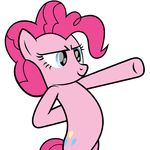  arm_forward arm_on_back blue_eyes cutie_mark equine eyebrow eyes female friendship_is_magic hair horse mammal mane my_little_pony nude overlordadam pink_body pink_hair pink_tail pinkie_pie_(mlp) plain_background pony proud raised_arm smirk snout solo standing white_background 