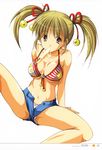  absurdres azuma_yuki bare_shoulders bikini_top blonde_hair bow bow_panties breasts brown_eyes cleavage collarbone copyright_request food food_on_face front-tie_top hair_ribbon highres large_breasts melting midriff mouth_hold multicolored_hair navel open_fly panties panty_peek pink_panties popsicle ribbon scan short_shorts shorts sidelocks solo spread_legs two-tone_hair unbuttoned underboob underwear unzipped 