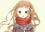  bad_id bad_pixiv_id blush brown_hair coat crying crying_with_eyes_open green_eyes hello/how_are_you_(vocaloid) long_hair mizutamako open_mouth scarf solo tears 