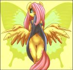  anthrofied arthropod atryl butterfly cloth clothing cutie_mark dress dress_lift equine female fluttershy_(mlp) friendship_is_magic fur hair horse insect long_hair mammal my_little_pony pegasus pink_hair pony presenting pussy solo standing wings yellow_fur 