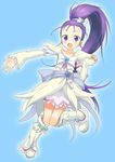  bad_id bad_pixiv_id boots chiroru_(7450n) cure_egret dress futari_wa_precure_splash_star heart knee_boots long_hair magical_girl mishou_mai ponytail precure purple_eyes purple_hair smile solo white_footwear 