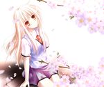  blonde_hair cherry_blossoms flower long_hair natsuki_(foxone) necktie orange_eyes petals sakura-sou_no_pet_na_kanojo school_uniform shiina_mashiro sitting solo twig 
