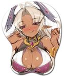  bad_id bad_pixiv_id bare_shoulders blush breast_mousepad breasts cleavage cleavage_cutout dark_skin demon_girl half-closed_eyes head_wings horns kamyuria large_breasts licking_lips long_hair looking_at_viewer mel/a mousepad naughty_face pointy_ears shingeki_no_bahamut shiny shiny_skin solo tongue tongue_out white_hair 
