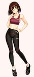  asics breasts brown_eyes brown_hair copyright_request highres kuri_(kurigohan) leggings medium_breasts short_hair sports_bra track_and_field 