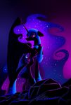  armor cat_eyes cutie_mark equine female feral friendship_is_magic helmet horn horse mammal my_little_pony night nightmare_moon_(mlp) pony purple_eyes rocks slit_pupils solo sparkles standing underpable winged_unicorn wings 