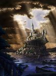  azumi_(77612) bad_id bad_pixiv_id castle cloud light_rays mountain multiple_boys original ruins scenery sky sunbeam sunlight tree water 