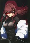 absurdres framed_breasts highres kirijou_mitsuru long_hair non-web_source official_art persona persona_3 persona_4:_the_ultimate_in_mayonaka_arena red_eyes red_hair sogabe_shuuji solo sunglasses upper_body 