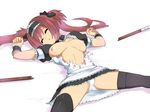  1girl airi airi_(queen's_blade) artist_request blush breasts defeated eyes_closed maid_headdress maid_headress nipples panties queen&#039;s_blade queen's_blade shamanwer solo spread_legs torn_clothes twintails underwear 