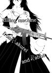  alternate_costume assault_rifle bare_shoulders breasts bullet detached_sleeves fingerless_gloves gloves greyscale gun head_out_of_frame highres imi_galil large_breasts long_hair m.u.g.e.n monochrome nontraditional_miko original rifle sendai_hakurei_no_miko solo tenohira_kurumi touhou trigger_discipline weapon 