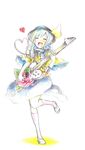  absurdres bad_id bad_pixiv_id closed_eyes cockadooodledoo flower graphite_(medium) guitar happy hat highres instrument kneehighs komeiji_koishi skirt solo touhou traditional_media watercolor_(medium) watercolor_pencil_(medium) 