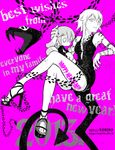  androgynous animal_ears bracelet braid bunny_ears bunny_tail child crona_(soul_eater) dress hand_on_head high_heels highres jewelry legs_crossed medusa_gorgon monochrome mother_and_child nail_polish open_shoes pink_background rabbit_ears shoes short_hair slit_pupils snake soul_eater tail tattoo younger 