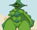  big_thighs breasts cacturne chubby desert female hand_on_breast nintendo nude outside pok&#233;mon pok&eacute;mon pussy solo standing trapmagius video_games yellow_eyes 