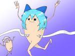  black_eyes blue_hair cirno creature finish_line hair_ornament hat letty_whiterock meme no_humans no_nose osatou running short_hair subspecies touhou yukkuri_shiteitte_ne 