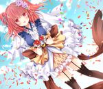  blush flower gloves hair_ornament looking_at_viewer nogi_takayoshi onozuka_komachi open_mouth red_eyes red_hair short_hair skirt smile solo touhou two_side_up 